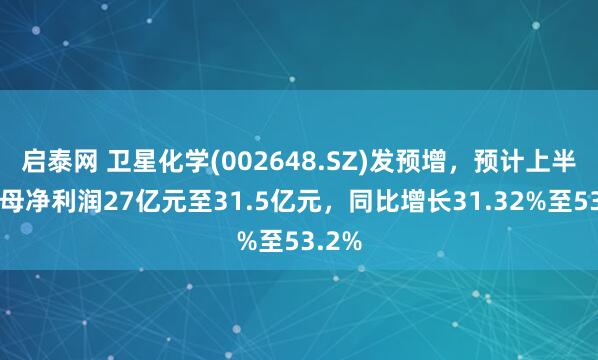 启泰网 卫星化学(002648.SZ)发预增，预计上半年归母净利润27亿元至31.5亿元，同比增长31.32%至53.2%